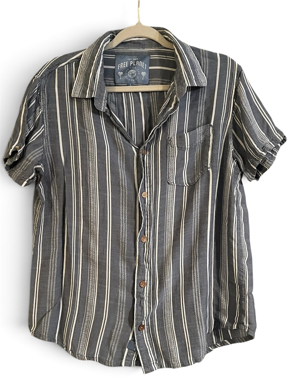 Free Planet Men's Business Casual Short Sleeve Striped Shirt
